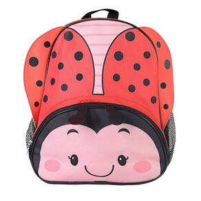 Mochila Infantil Joaninha Com Alças Bolsos Laterais Detalhes