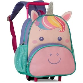 Mochila Infantil Com Rodinhas Unicórnio 3d Roxo 14 Litros