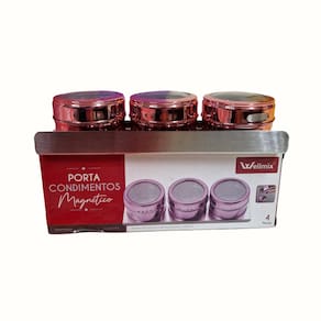 Porta Temperos Condimento Magnetico Para Geladeira Rosa 4 Peças Wellmix