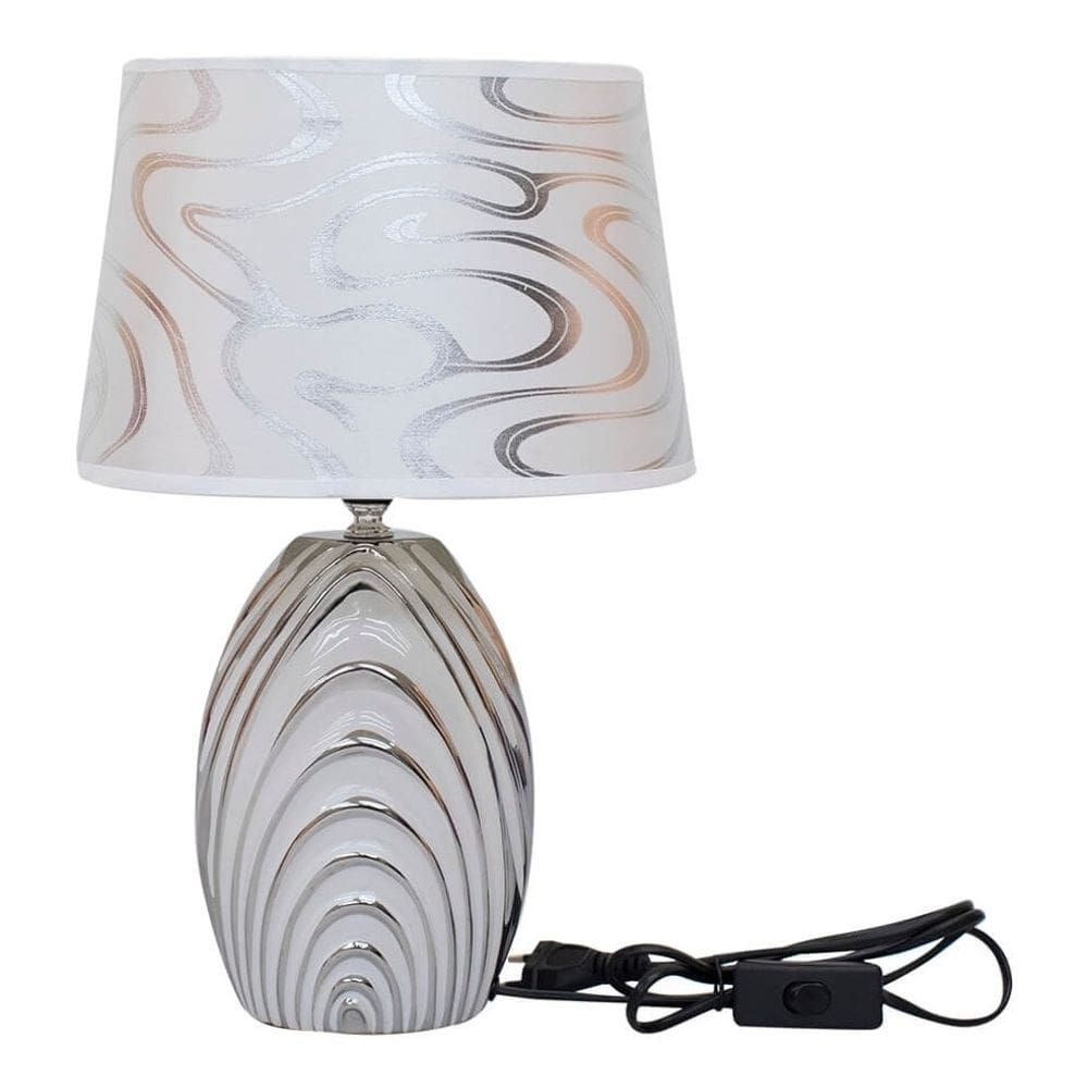 Abajur Luminária Porcelana Decoração Branco 38cm 127v Cor Da Cúpula Cinza Claro Cor Da Estrutura Cinza Claro