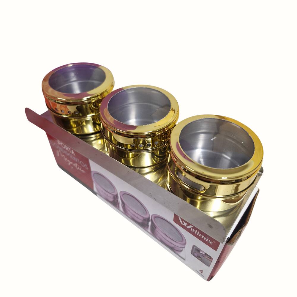Porta Temperos Condimento Magnetico Para Geladeira Amarelo 4 Peças Wellmix