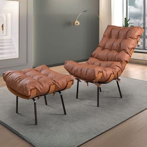 Poltrona para Sala de Estar com Puff Costela Terracota