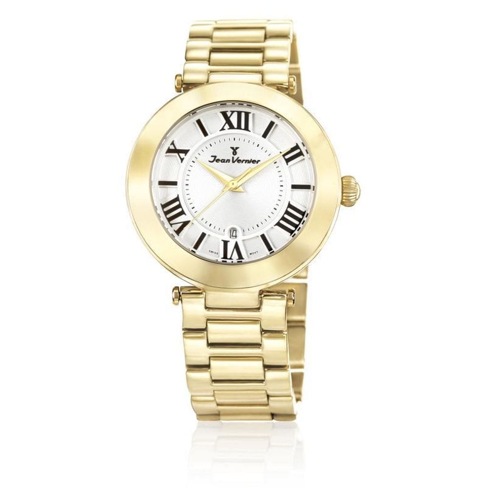 Relógio Pulso Jean Vernier Feminino Aço Dourado Jv06855