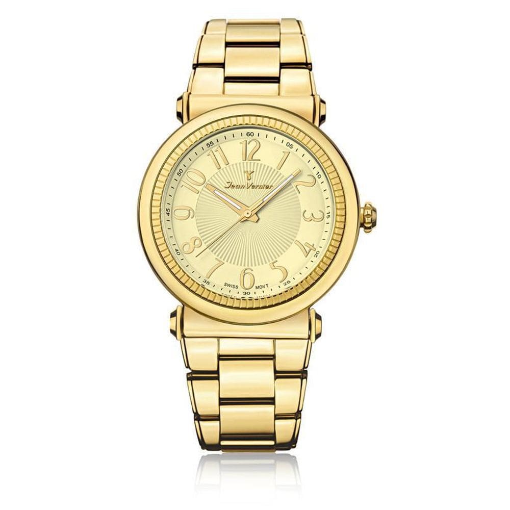Relógio Pulso Jean Vernier Masculino Aço Dourado Jv01147