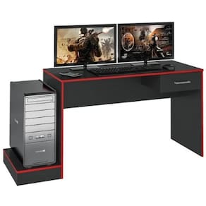 Mesa Escrivaninha Gamer 1 Gaveta 160 Cm Preto Vermelho Arly Preto Vermelho