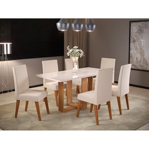 Conjunto Mesa Jantar com 6 cadeias e tampo de Vidro