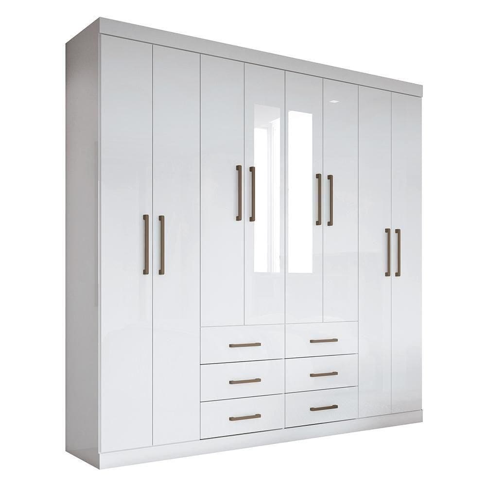 Guarda Roupa Casal Liverpool 8 Portas 6 Gavetas Branco Com Espelho - Santos Andirá Branco