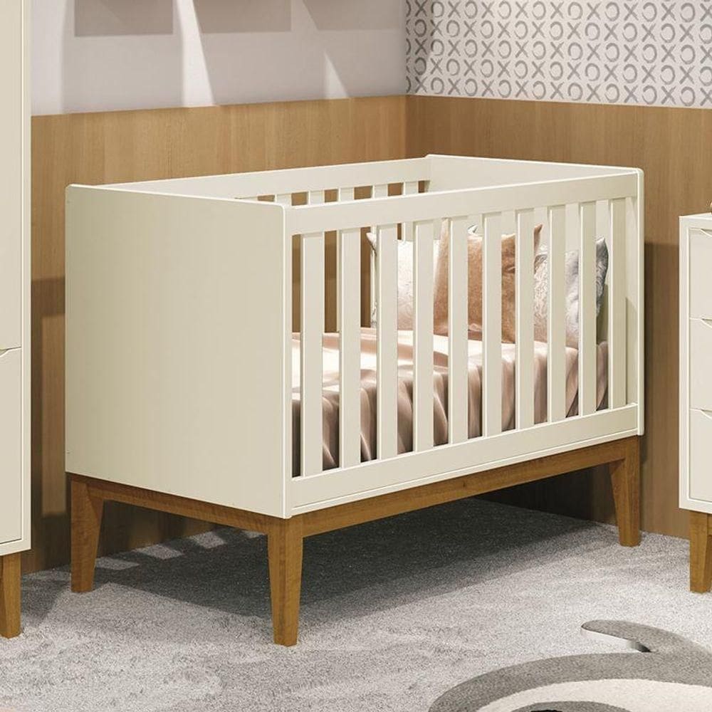 Berço Mini Cama Classic Areia Fosco Com Pés Amadeirado - Reller Móveis Areia Fosco