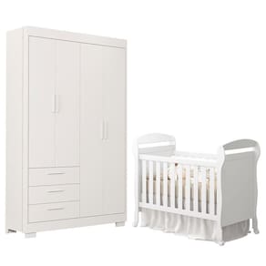Jogo De Quarto Infantil Guarda Roupa Zaki E Berço Mini Cama Danny Branco Fosco - Reller Móveis Branco Fosco