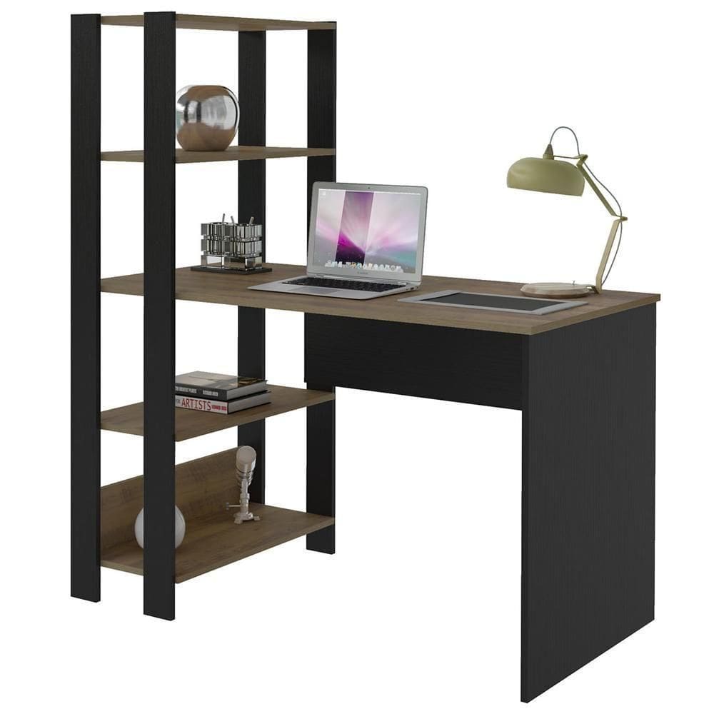 Mesa Escrivaninha 134x120 Cm 3 Prateleiras Pinho Preto Arly Pinho Preto