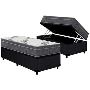 Cama Box Baú Solteiro: Colchão Anatômico Ortobom D33 Airtech 100 + Base CRC Courano Black (88x188)