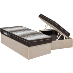Cama Box Baú Solteiro: Colchão Ortopédico Ortobom Light + Base CRC Suede Clean (88x188)