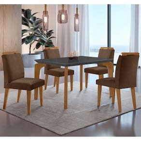 Conjunto Mesa Liz 120cm Mdf Com 4 Cadeiras Athenas Moderna Veludo Marrom/grafite/imbuia
