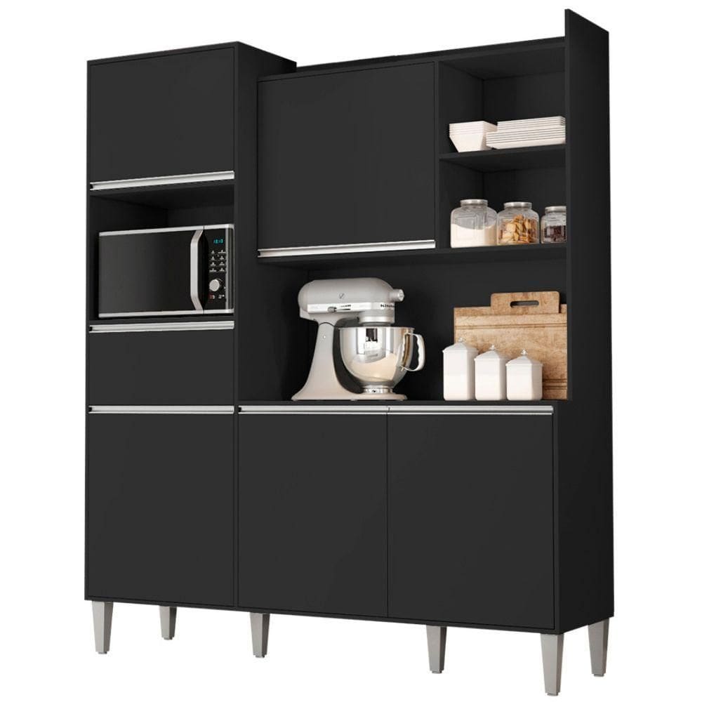 Kit Armário Cozinha Compacta Isabel 5 Portas Preto Ajl