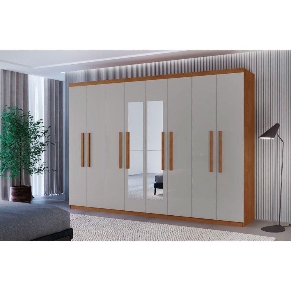 Guarda Roupa Casal Hera Premium Com Espelho 8 Portas Moderna Naturalle/off White