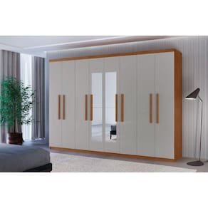 Guarda Roupa Casal Hera Premium Com Espelho 8 Portas Moderna Naturalle/off White