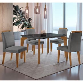 Conjunto Mesa Liz 120cm Com Vidro 4 Cadeiras Athenas Mod... Lin. Grafite Grafite Imbuia Serig. Grafi