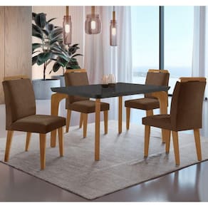 Conjunto Mesa Liz 120cm Mdf 4 Cadeiras Athenas Moderna Veludo Marrom/grafite/imbuia