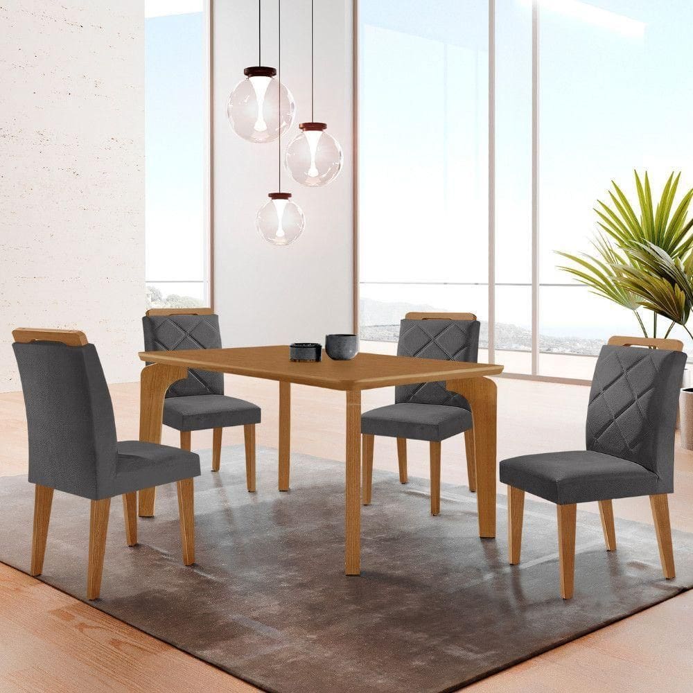 Mesa Liz 120 Mdf Com 4 Cadeiras Melissa Veludo Grafite/naturalle/naturalle