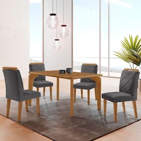 Mesa Liz 120 Mdf Com 4 Cadeiras Melissa Veludo Grafite/naturalle/naturalle