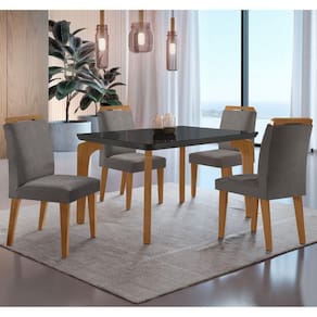 Conjunto Mesa Liz 120cm Com Vidro 4 Cadeiras Athenas Mod... Vel.grafite Grafite Imbuia Serig. Grafit