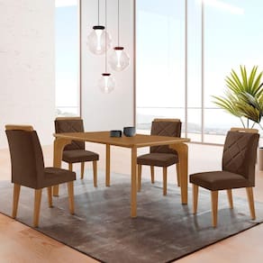 Mesa Liz 120 Mdf Canto Copo E Com 4 Cadeiras Melissa Veludo Marrom/naturalle