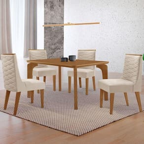 Mesa Liz 120cm Mdf Com 4 Cadeiras Safira Veludo Creme/naturalle/naturalle