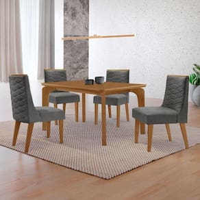 Mesa Liz 120cm Mdf Com 4 Cadeiras Safira Linho Grafite/naturalle/naturalle