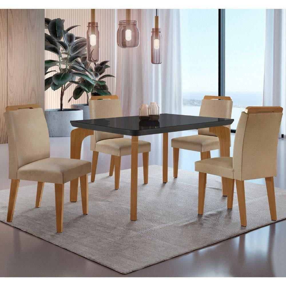 Conjunto Mesa Liz 120cm Com Vidro 4 Cadeiras Athenas Moderna Turim/grafite/imbuia/