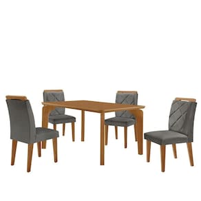 Mesa Liz 120 Mdf Com 4 Cadeiras Melissa Linho Grafite/naturalle/naturalle