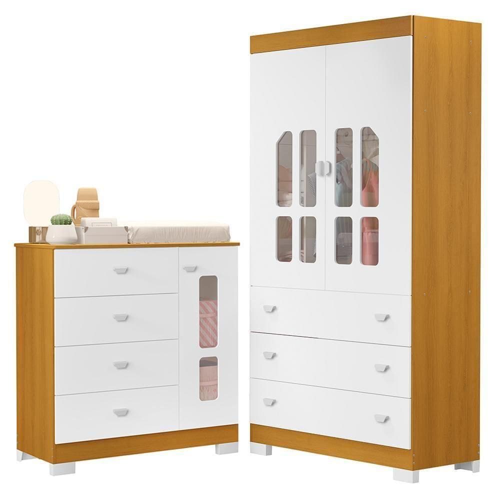 Jogo De Quarto Infantil New Katatau Guarda Roupa E Cômoda Branco Fosco-savana - Reller Móveis Branco Fosco-savana