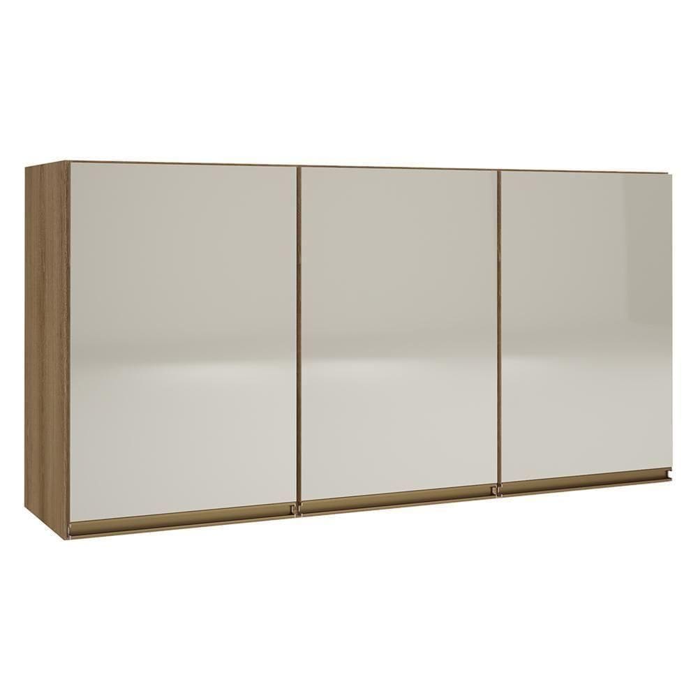 Armário Aéreo Dinamarca 120cm 3 Portas Castani Com Vidro Off White - Indékes Castani