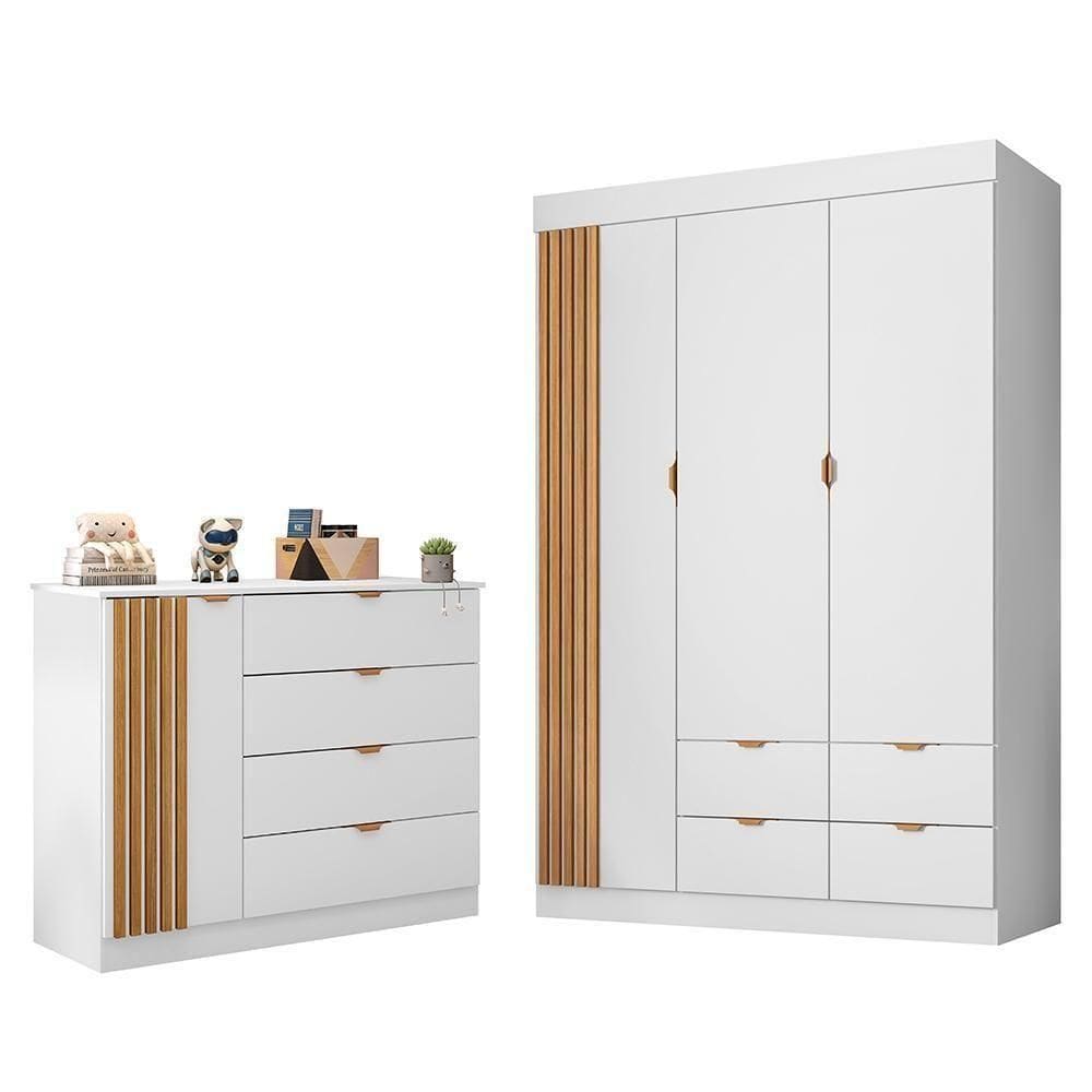 Jogo De Quarto Infantil Ayla Com Guarda Roupa E Cômoda Branco Acetinado - Phoenix Baby Branco Acetinado