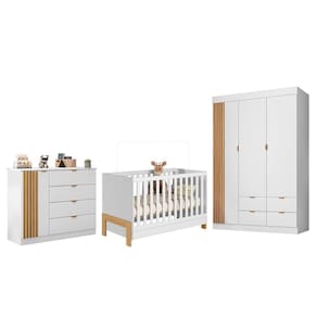 Dormitório Infantil Ayla Guarda Roupa, Cômoda E Berço Branco Acetinado - Phoenix Baby Branco Acetinado