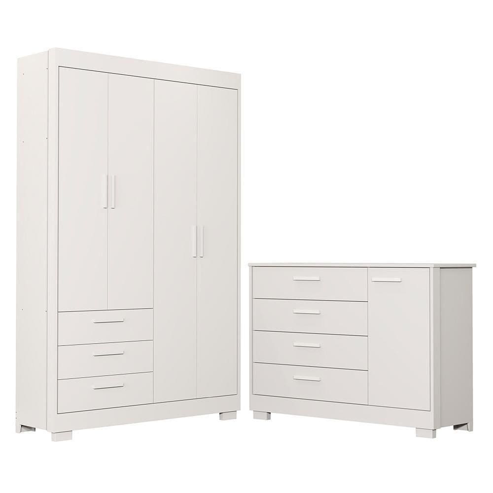 Jogo De Quarto Infantil Zaki Guarda Roupa E Cômoda Branco Fosco - Reller Móveis Branco Fosco
