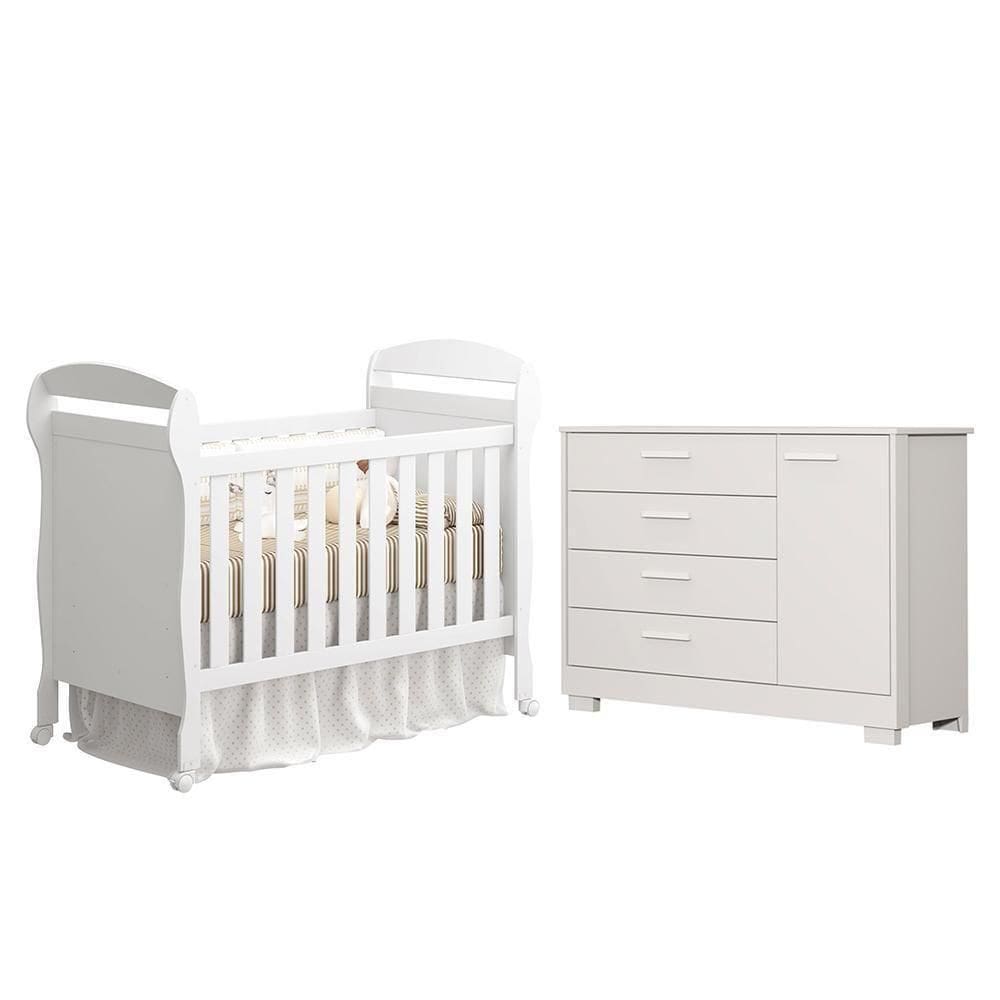 Jogo De Quarto Infantil Cômoda Zaki E Berço Mini Cama Danny Branco Fosco - Reller Móveis Branco Fosco