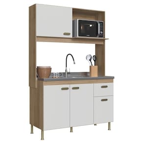 Cozinha Compacta Veneto 122cm 4 Portas E 1 Gaveta Castani-off White - Indékes Castani-off White