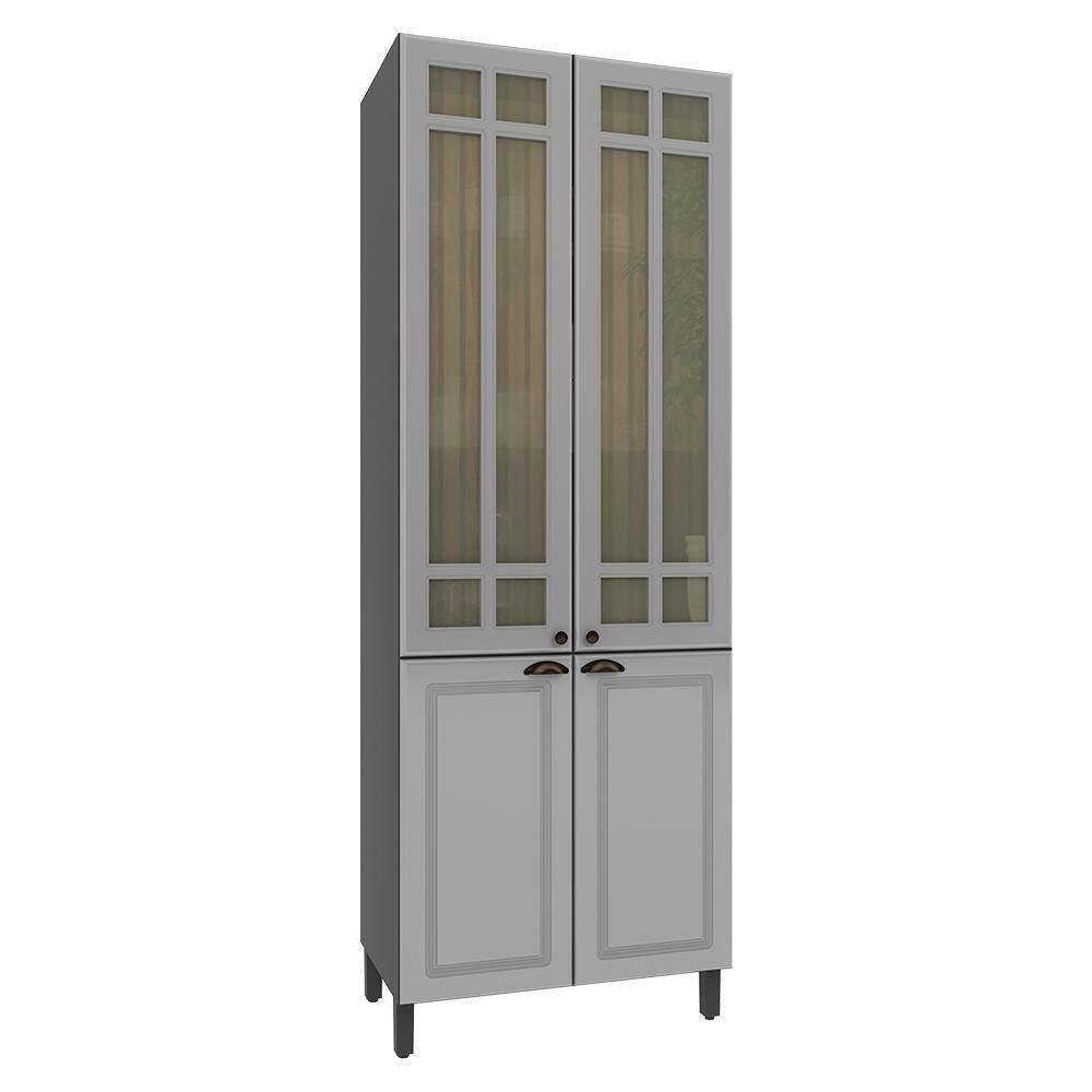 Paneleiro Firenze 80cm 4 Portas Chumbo-titânio Com Vidro Reflecta - Indékes Chumbo-titânio