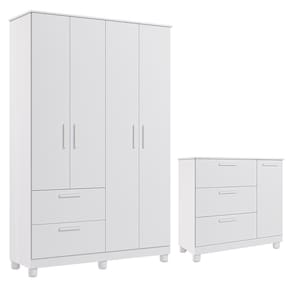 Jogo De Quarto Infantil Jujuba Guarda Roupa E Cômoda Branco - Permóbili Baby Branco