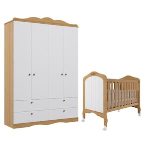 Jogo De Quarto Infantil Guarda Roupa E Berço Harmonia Nature-branco - Permóbili Baby Nature-branco