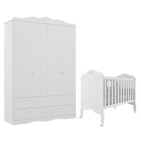 Jogo De Quarto Infantil Guarda Roupa E Berço Harmonia Branco - Permóbili Baby Branco