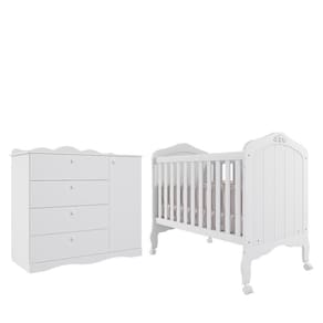 Jogo De Quarto Infantil Cômoda E Berço Harmonia Branco - Permóbili Baby Branco