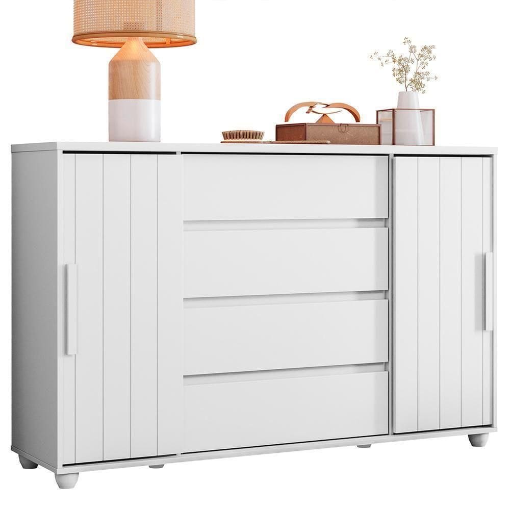 Cômoda Evidenza 2 Portas E 4 Gavetas Branco Fosco - Móveis Albatroz Branco Fosco