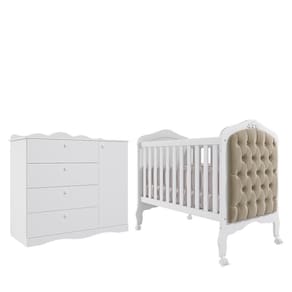 Jogo De Quarto Infantil Cômoda E Berço Harmonia Branco Com Capitonê - Permóbili Baby Branco