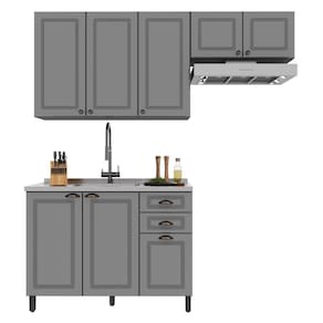 Cozinha Modulada Firenze 3 Peças Com Balcão 120cm Chumbo-titânio Sem Tampo - Indékes Chumbo-titânio