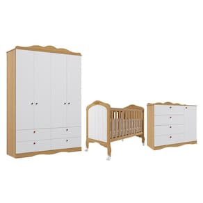 Dormitório Completo Infantil Guarda-roupa, Cômoda E Berço Harmonia Nature-branco - Permóbili Baby Nature-branco