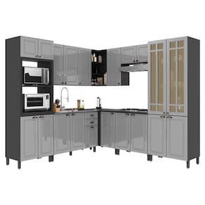 Cozinha Modulada De Canto Firenze 8 Peças Com Torre Quente 2 Fornos Chumbo-titânio - Indékes Chumbo-titânio