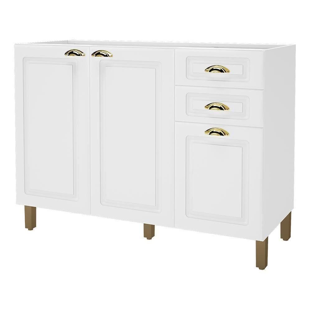 Balcão De Cozinha Firenze 120cm 3 Portas E 2 Gavetas Branco Sem Tampo - Indékes Branco