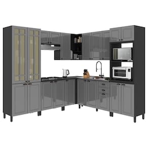 Cozinha Modulada De Canto Firenze 8 Peças Com Torre Quente 2 Fornos E Paneleiro Chumbo-titânio - Indékes Chumbo-titânio
