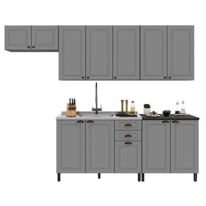 Cozinha Modulada Firenze 5 Peças Com Balcão 120cm Chumbo-titânio Sem Tampo - Indékes Chumbo-titânio